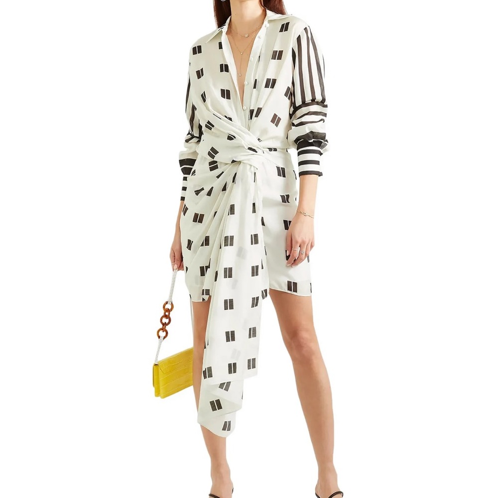Stunning Asymmetrical Twist Mod Mini Long Sleeve Silky Dress - Picture 3 of 6